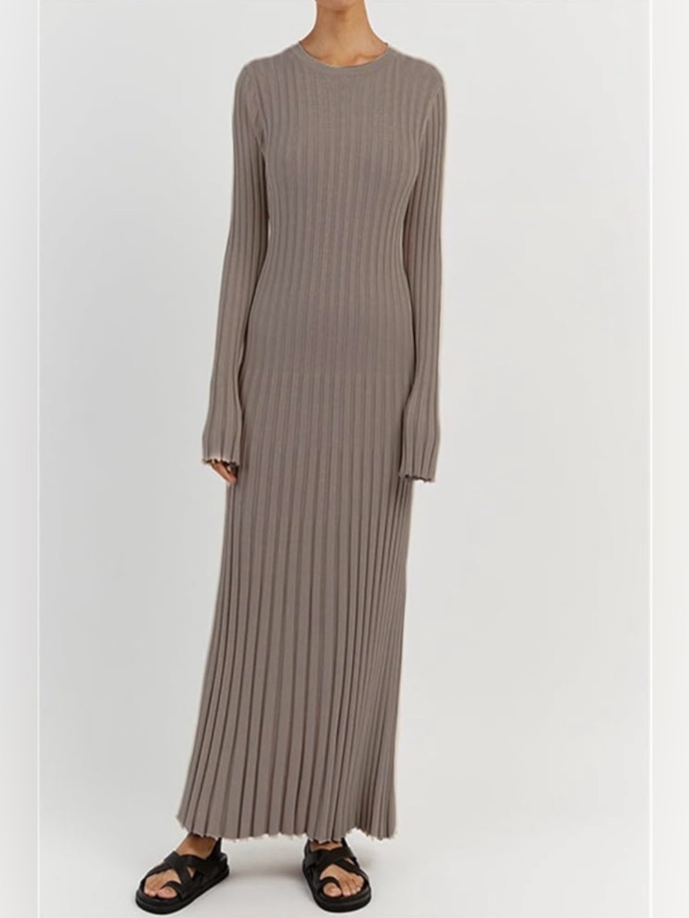 Women’s long sleeve crewneck maxi ribbed sweater dress tie back size large